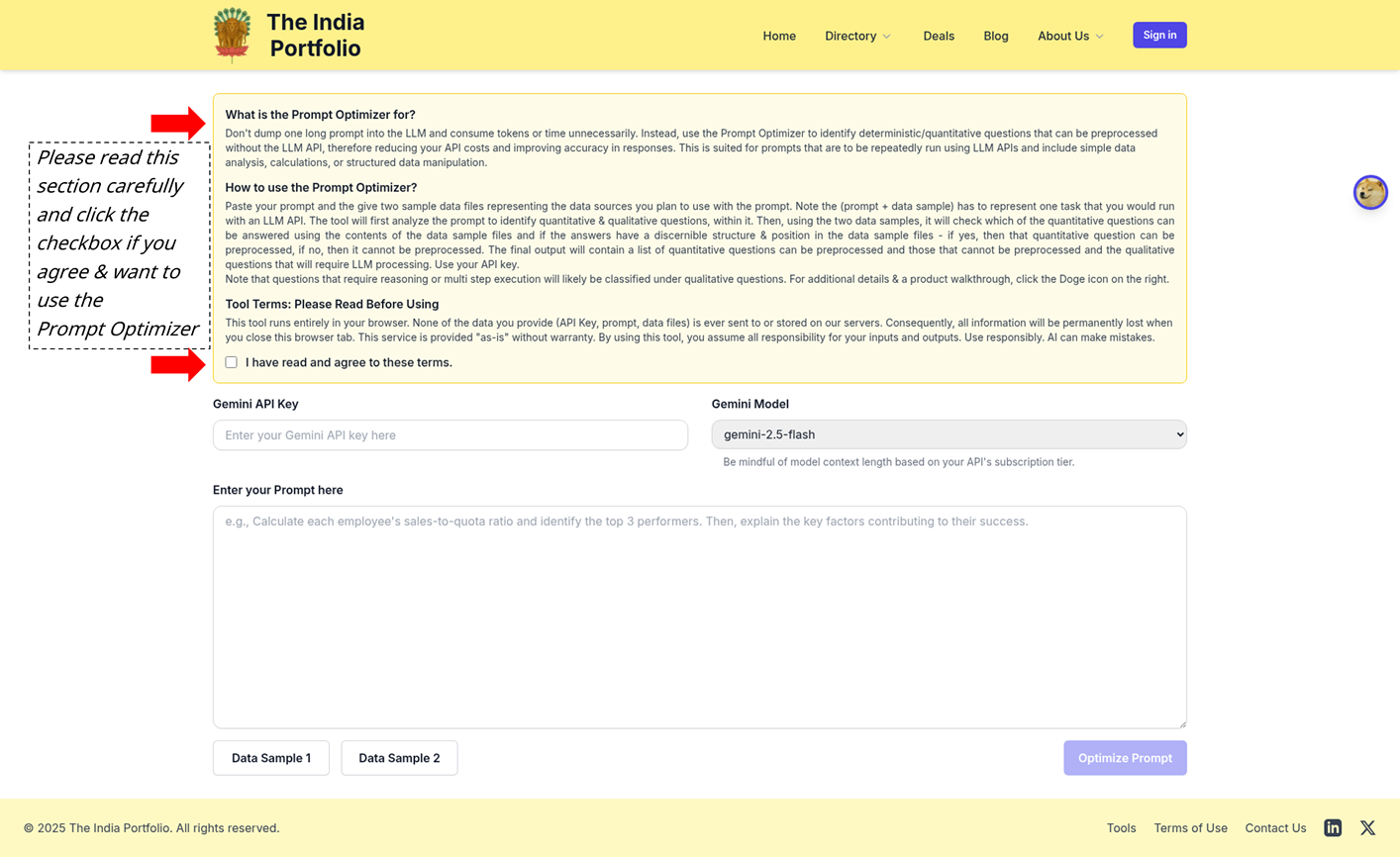 Prompt Optimizer Page Load Screenshot