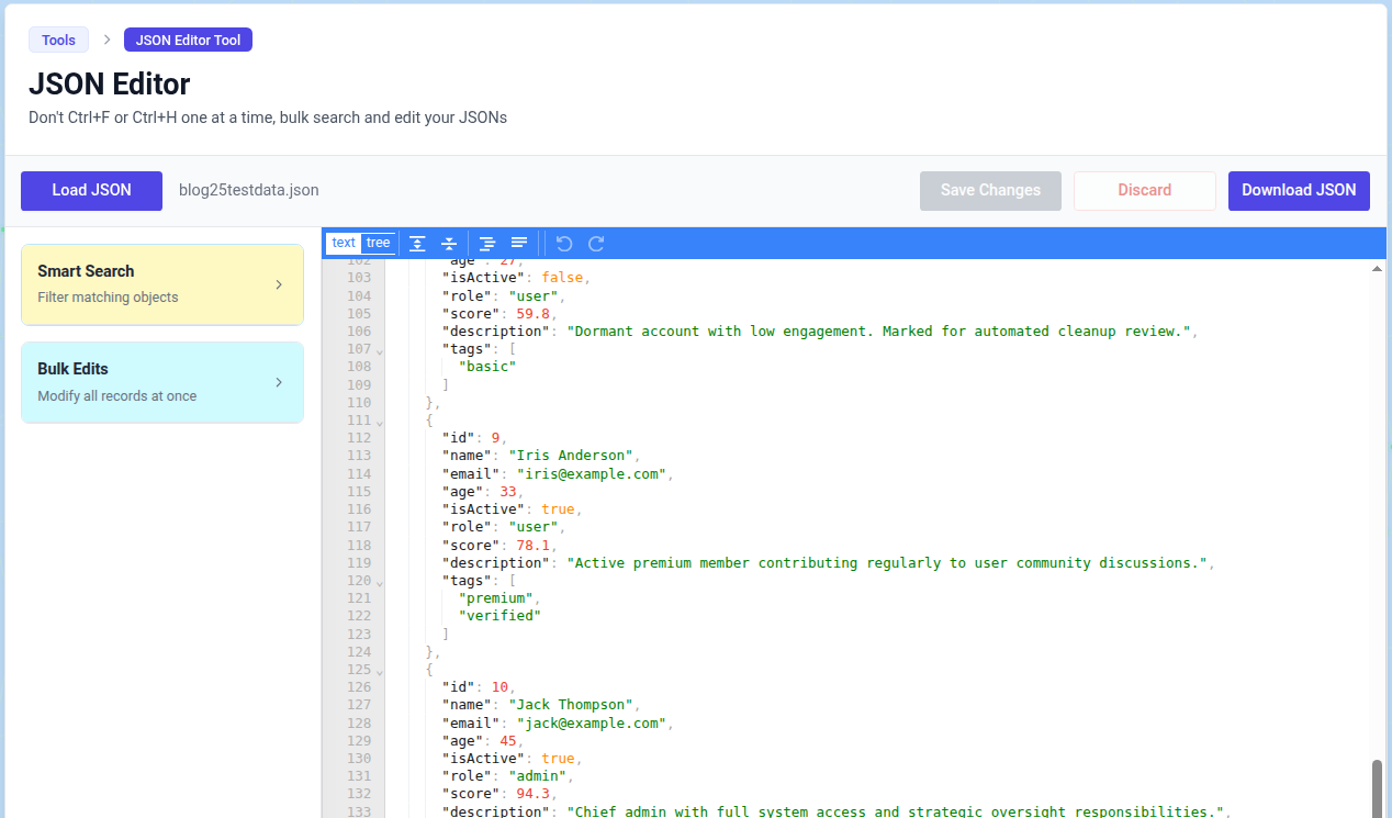 JSON Editor Load JSON file | The India Portfolio